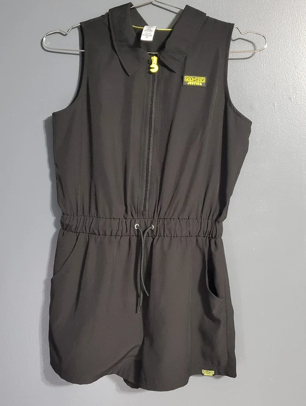 Justice Pac Man Black Sleeveless Zip Romper with Yellow Accents Girl's Size XL